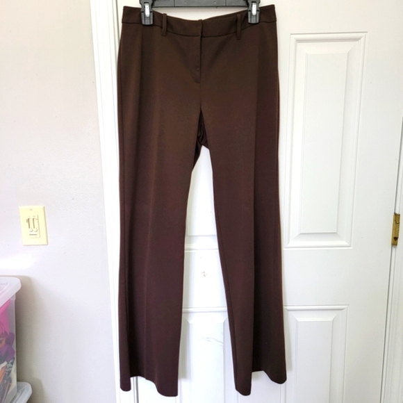 Express Brown Flare Leg Flat Front Stretch Trousers Dressy Size 10 Regular - Picture 1 of 11